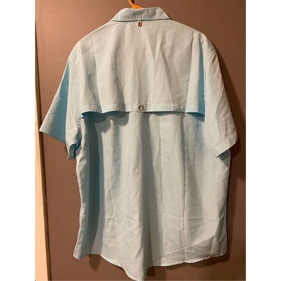 The American Outdoorsman Light Blue Button Up Short Sleeve Dri Fit Shirt XL - Picture 2 of 6